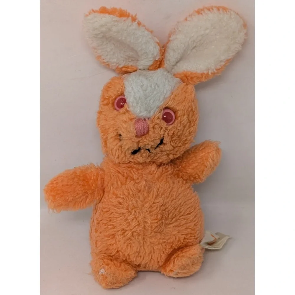 Vintage Russ Berrie Bunny Rabbit‎ Plush 1970s 1977 Turnip Orange Pink Eyes 70s